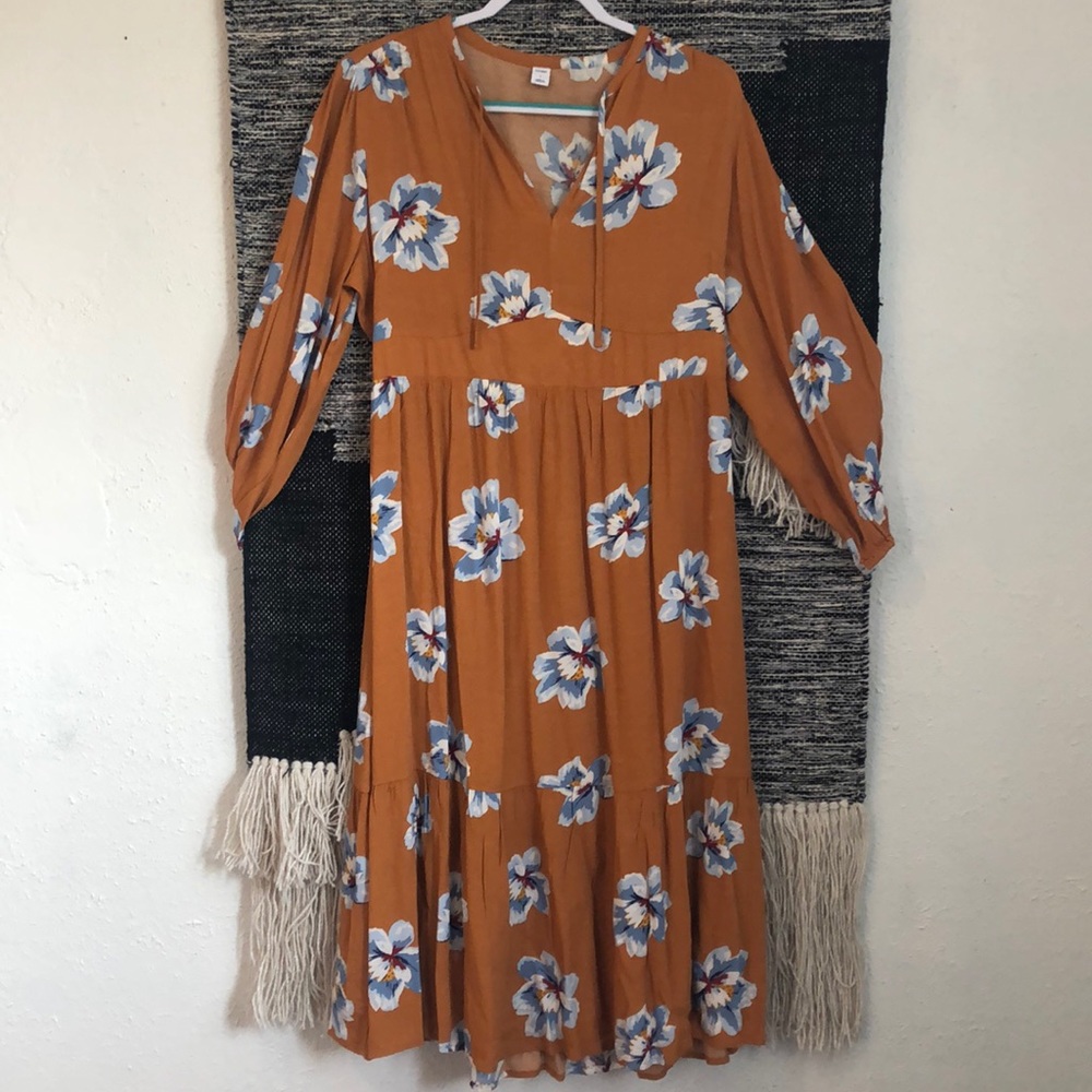 Midi Mustard yellow floral dress.